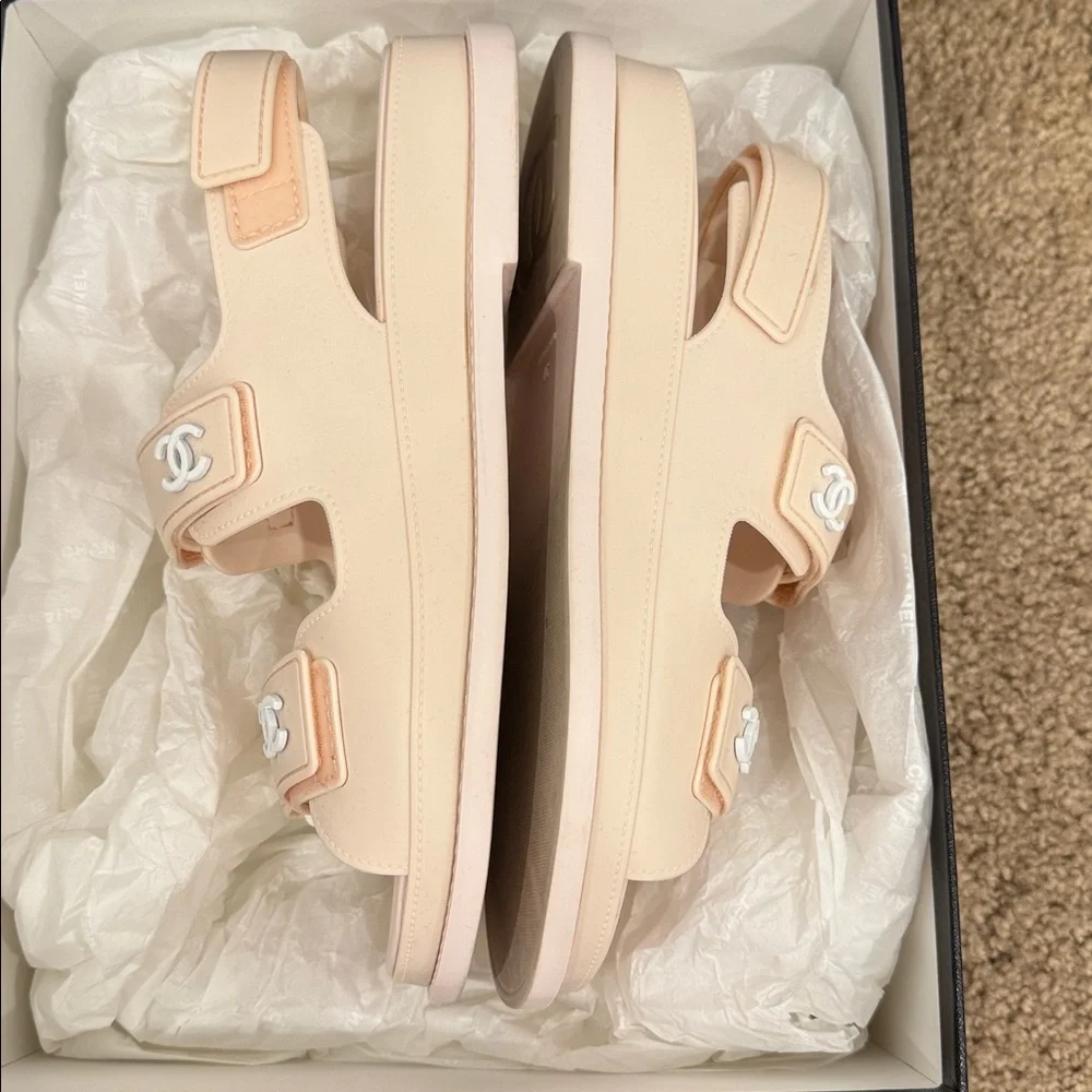 Chanel CC Sport Dad Sandals Pastel Pink Rubber Size 37 Worn Once